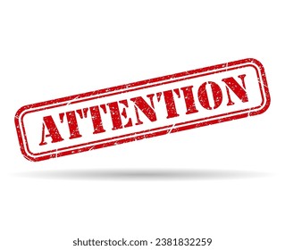 Attention stamp symbol shadow, label sticker sign button, text banner vector illustration .