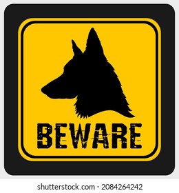 Attention sticker in Vector illustration. beware of the dog sign vector on a yellow background.