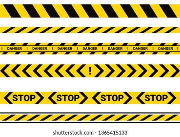 Attention stop danger tape line in yellow and black. Vector illustration.