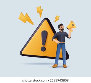 Attention symbol for announcement or hot news information. urgent message communication, attention or warning information, Important news, alert and beware concept, businessman and megaphone attention