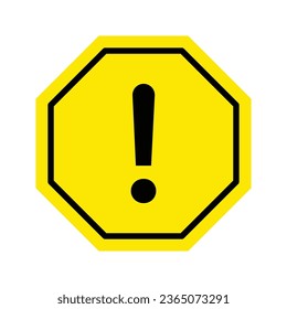 The attention symbol is in the form of a black exclamation mark with a solid pseudo-yellow octagonal background and a black border. Vector high quality icon