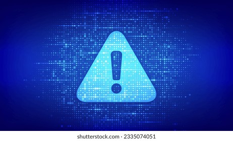 Attention symbol made with binary code. Danger Sign. Virus Alert. Digital binary data and streaming digital code background. Computer Hacked Error Concept. Hacking Piracy Risk. Vector Illustration.
