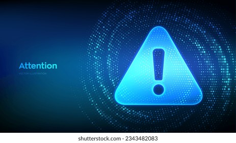 Attention symbol made with binary code. Danger Sign. Virus Alert. Computer Hacked Error Concept. Hacking Piracy Risk. Virtual tunnel warp made with digital code. Data Flow. Vector Illustration.