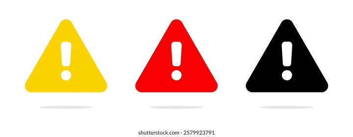 Attention symbols triangles with exclamation marks. Caution alarm and danger signs. Warning and attention icons set