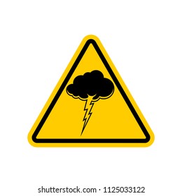 Attention Thunderstorm. Yellow prohibitory triangular road sign. Caution Cloud and lightning. Vector illustration