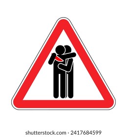 Attention traitor. Caution of betrayal. Red triangular road sign. Concept of betrayal is a knife in the back.