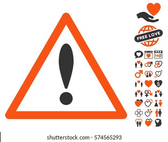 Attention Triangle icon with bonus decorative graphic icons. Vector illustration style is flat iconic symbols for web design, app user interfaces.