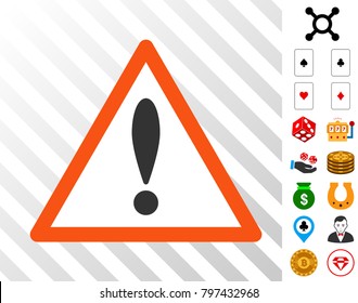 Attention Triangle icon with bonus gamble pictures. Vector illustration style is flat iconic symbols. Designed for gambling websites.
