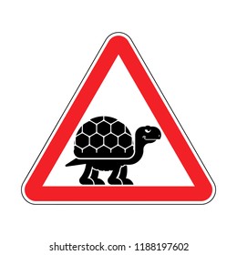 Attention Turtle. Caution tortoise red road sign. Vector illustration.