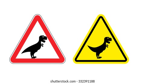 Attention of Tyrannosaurus. Danger sign. Cautious spending t-Rex dinosaur. Angry and scary Predator of Jurassic period.
