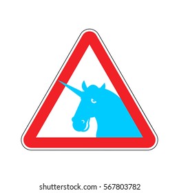 Attention unicorn. Dangers of red road sign. LGBT Caution
