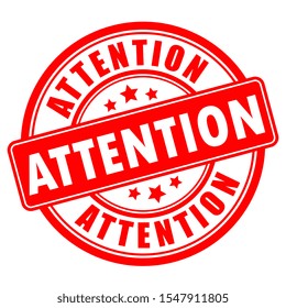 Attention vector badge isolated on white background