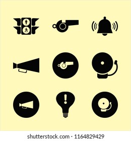 attention vector icons set. with whistle, loud speaker, school bell and attention sign bulb in set