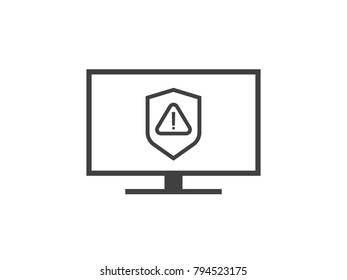 attention warning alert sign with exclamation mark symbol. shield line icon for Internet VPN Security protection Concept vector illustration.