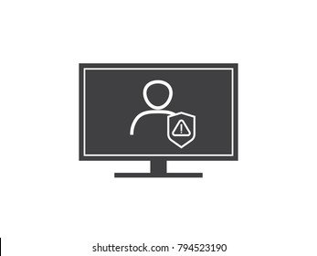 attention warning alert sign with exclamation mark symbol. shield line icon for Internet VPN Security protection Concept vector illustration.