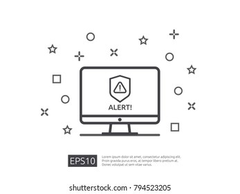 attention warning alert sign with exclamation mark symbol. shield line icon for Internet VPN Security protection Concept vector illustration.