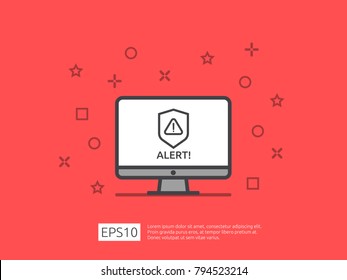 attention warning alert sign with exclamation mark symbol. shield line icon for Internet VPN Security protection Concept vector illustration.