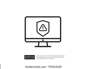 attention warning alert sign with exclamation mark symbol. shield line icon for Internet VPN Security protection Concept vector illustration.