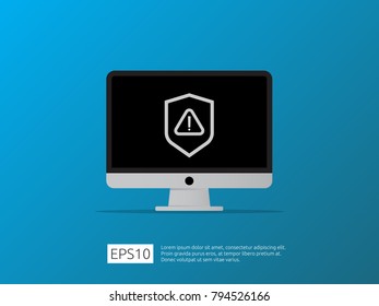 attention warning alert sign with exclamation mark symbol. shield line icon for Internet VPN Security protection Concept vector illustration.