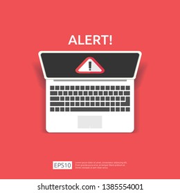 attention warning attacker alert sign with exclamation mark on computer monitor screen. beware alertness of internet danger symbol icon. Security VPN protection Concept. vector illustration.