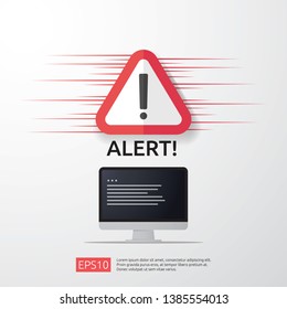 attention warning attacker alert sign with exclamation mark on computer monitor screen. beware alertness of internet danger symbol icon. Security VPN protection Concept. vector illustration.