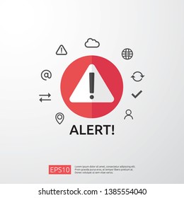 attention warning attacker alert sign with exclamation mark. beware alertness of internet danger symbol. shield line icon for VPN. Technology cyber security protection concept. vector illustration.