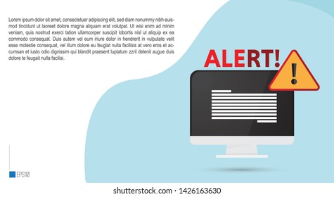 Attention warning attacker alert sign with exclamation mark on computer monitor screen. Security VPN protection Concept. 