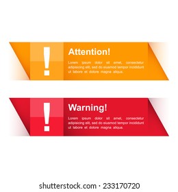 Attention and warning banners with exclamation mark, vector eps10 illustration