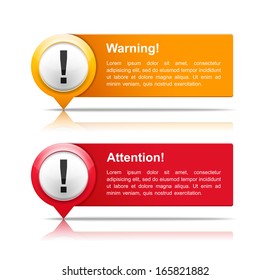 Attention and warning banners with exclamation marks, vector eps10 illustration