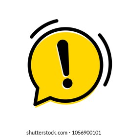 Attention warning exclamation mark icon in vector yellow chat bubble