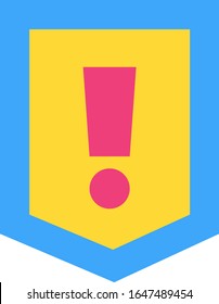 Attention, warning flat icon. Careful personality. Shield with exclamation mark. Safety, insurance