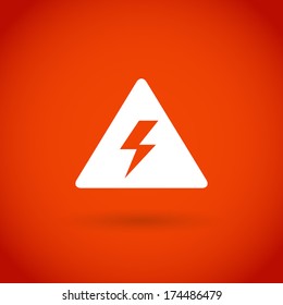 Attention warning icon on red vector background.
