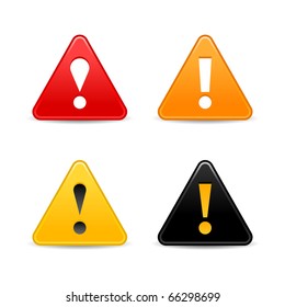 Attention Warning Icon Web 2.0 Button With Exclamation Mark. Satin Triangle Shape With Shadow On White