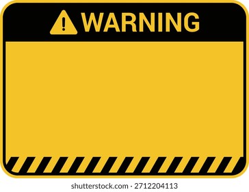 Attention warning sign diagonal striped template, blank yellow area for text, black striped diagonal background