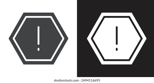 Atención Icono de advertencia Conjunto plano en Vector de contorno de color blanco y negro