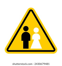 Attention Wedding. Yellow road sign. Caution marriage Newlyweds