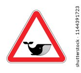 Attention Whale. Red prohibitory road sign. Danger of Whales . Vector illustration
