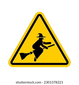 Attention Witch sign. Caution hag symbol. Yellow road sign