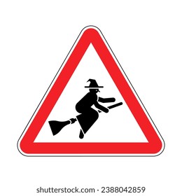 Attention Witch sign. Caution hag symbol. Red road sign