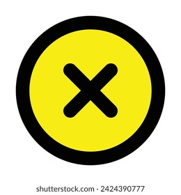 attention yellow black circle sign crossing x stop traffic warning caution isolated symbol logo hazard danger badge road mark vector flat design for website mobile isolated white Background