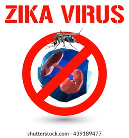 Attention! The Zika Virus. The mosquito in the graphical illustration in the form of a logo with a warning about the risk of Contracting African zika virus. Poligon art