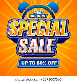 Attention-grabbing sale banner with a lively orange background, promoting massive discounts of up to 80%.