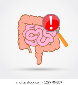 Attention.Pain in small and large intestine. Vector illustration flat design.