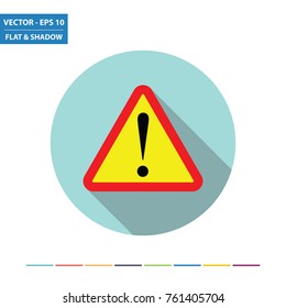 Attention/warning/danger symbol flat icon with long shadow. Vector Illustration.