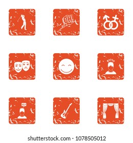 Attentive attitude icons set. Grunge set of 9 attentive attitude vector icons for web isolated on white background
