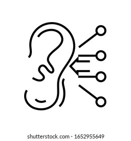 Icono de línea de oído atento, signo de concepto, ilustración de vector de contorno, símbolo lineal.