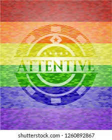 Attentive emblem on mosaic background with the colors of the LGBT flag
