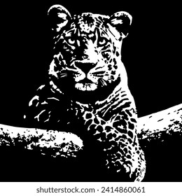 Attentive leopard in high contrast illustration