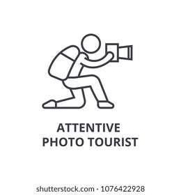 attentive photo tourist thin line icon, sign, symbol, illustation, linear concept, vector 