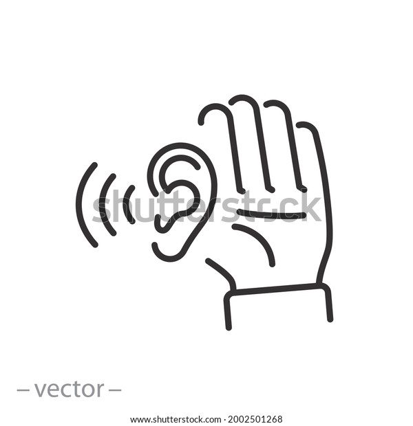 attentively ear listen icon, hear\
rumor or secret, social news, story media, thin line symbol on\
white background - editable stroke vector illustration\
eps10